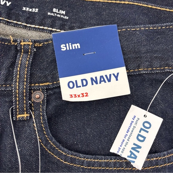 Old Navy NWT Men's Denim Dark Wash Jeans Slim 33x32 Flex Basic Slim - Picture 2 of 7